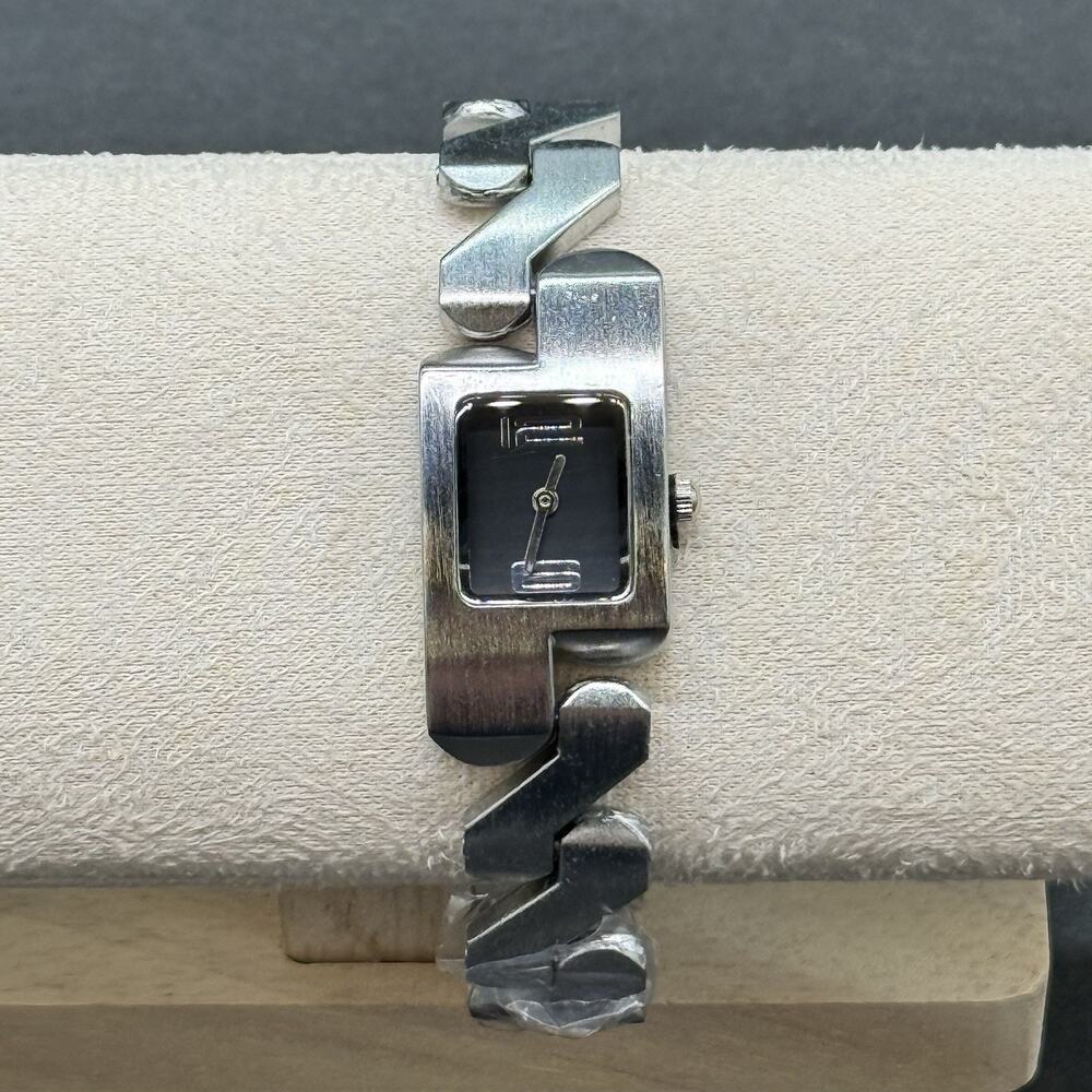 Vintage Style Women's Quartz Watch Square Black Dial Silver Z Link Bracelet Band